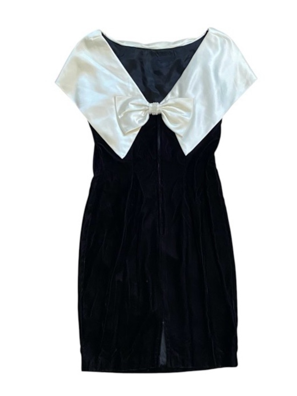 Vintage 80s Roberta Velvet and Satin Cocktail Dress Women’s 7/8 Black White
